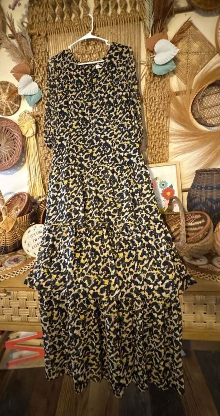 Amanda Uprichard Animal Print V-Neck Tiered Maxi Dress Size L
